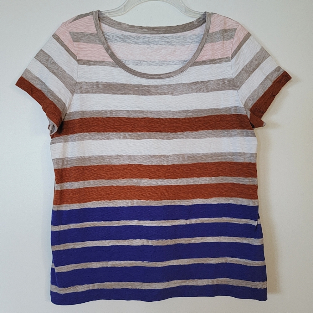 💥3 for $15💥 EUC XL (18) 100% Cotton Lands' End T-Shirt Striped Scoopneck